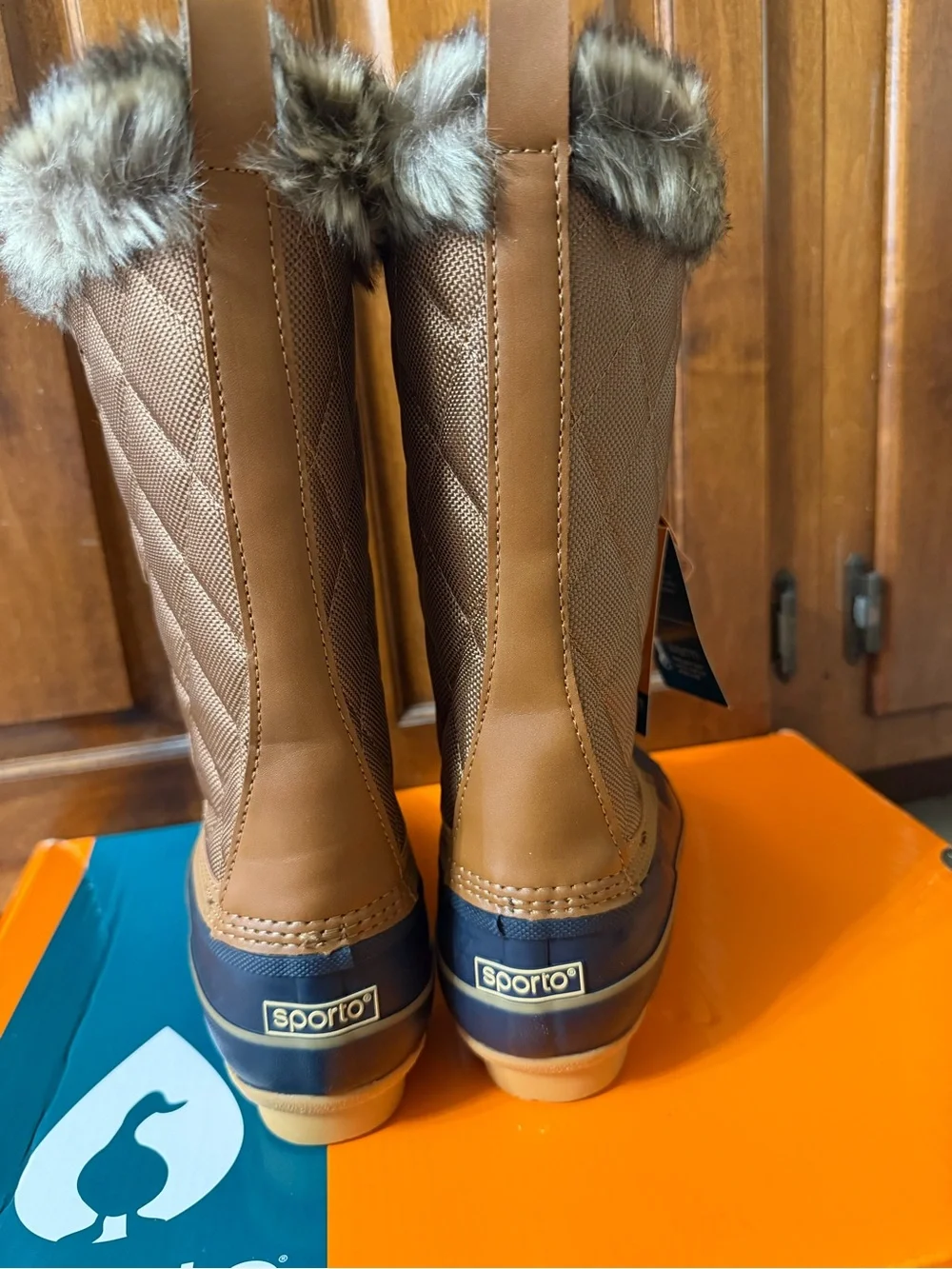 Sporto Women's Tan and Navy Faux-Fur Waterproof Snow Boots